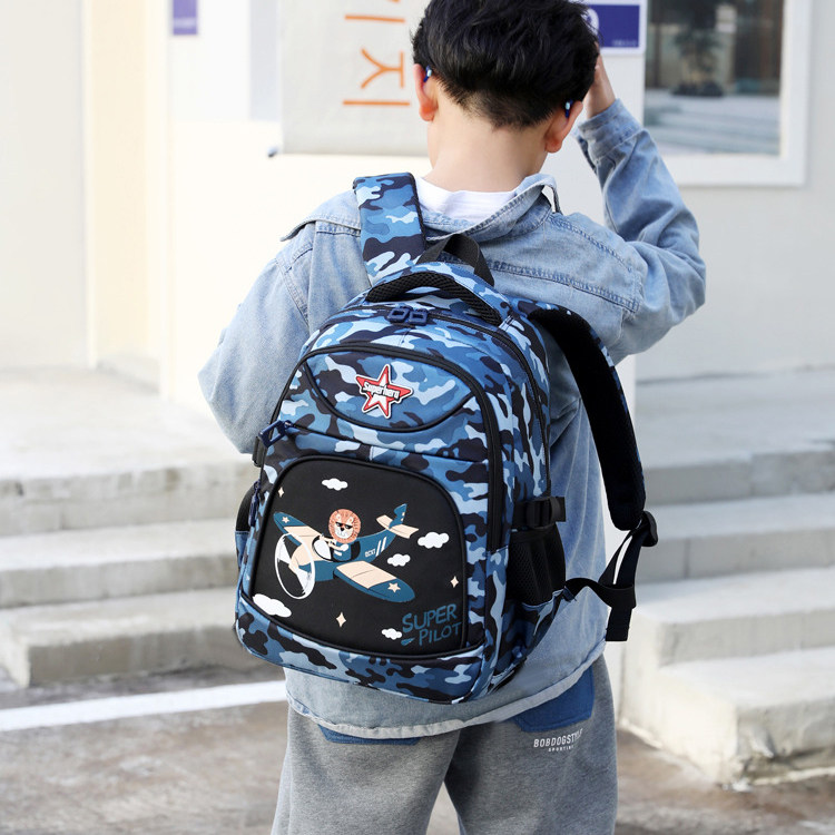New Products Elementary School Children's School Bag 1-2 Grade 12 Boy Aircraft Tank Small Number Cartoon Children Double Shoulder Bag