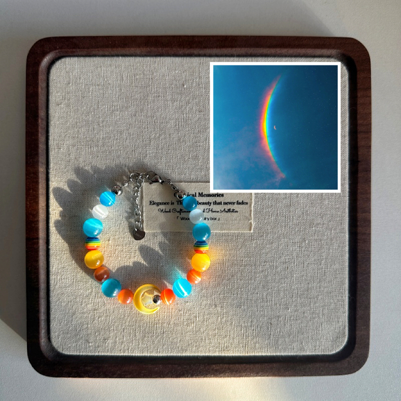 Cool Play Band｜Moon Music Album Impression Bracelet/Original Design Cat's Eye Stone Rainbow Moon Jewelry