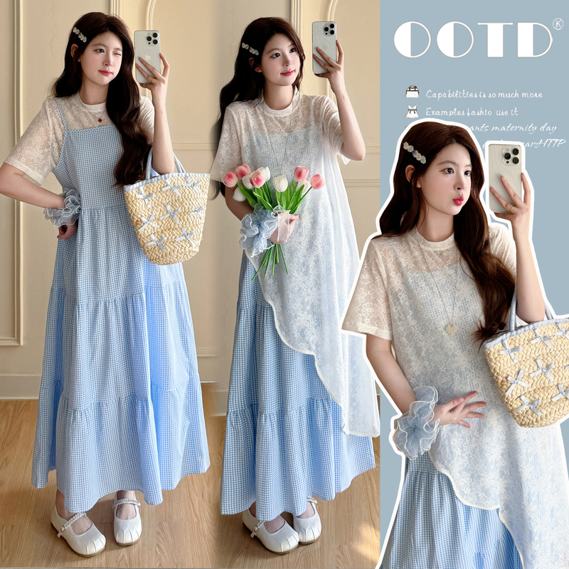 Maternity Summer Outfit 2026 New Style, Dresses That Don'T Show Pregnancy during Pregnancy, Summer Lace Blouse, High-End Dress