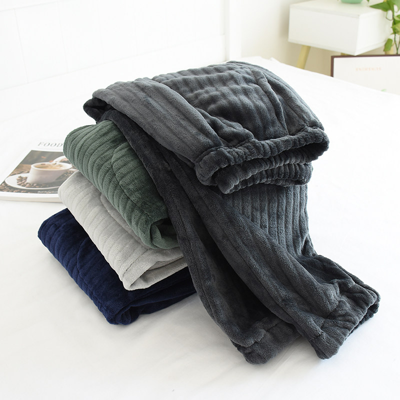 Spring Summer Sleeping Pants Men's Flannel Loose large size trousers Pants Bunches Pants Plus Suede Thickened Coral Suede Warm Home Pants