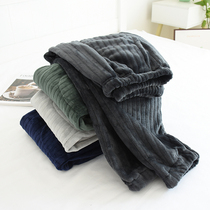 Autumn and winter pajama pants mens flannel warm pants loose size plus velvet padded coral velvet home pants bunch feet