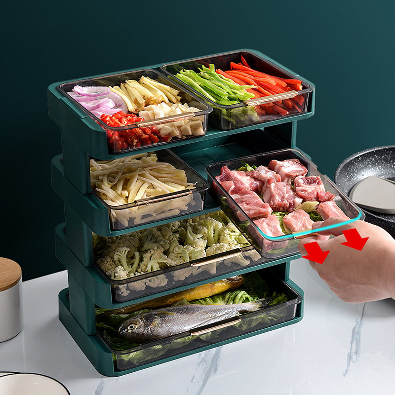 Kitchen preparation rack vegetable storage box multi-layer countertop rack hot pot side dish artifact household vegetable tray