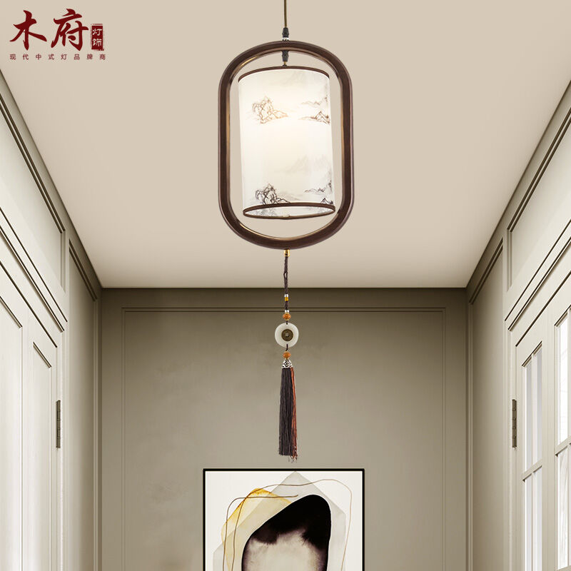 Wood Prefectural Modern Simplicity New Chinese Small Chandelia Black Walnuts solid wood frame Tongmu Creative Arts Corridor Aisle Aisle