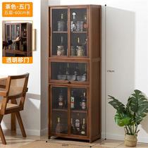 Wine wood solid cabinet storage rack wine cabinet display European modern simple internet celebrity small wine cabinet against the wall household cabinet storage