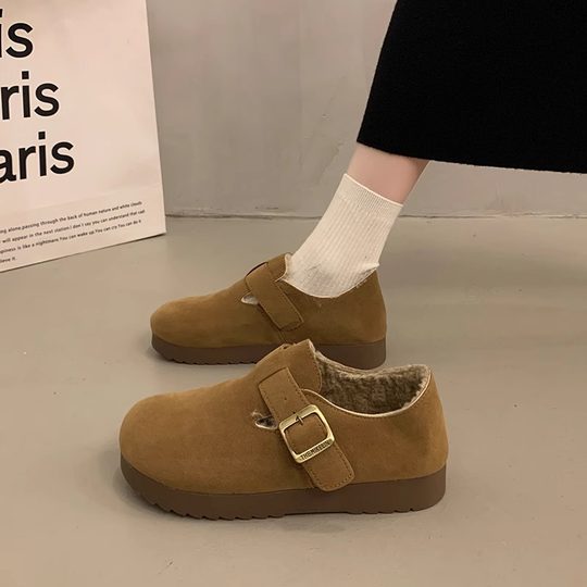 Fleece-Lined Warm Birkenstock Shoes for Women 2025 Autumn and Winter New Retro Thick-Soled Cotton Shoes Slip-On Maternity Full-Wrap Birkenstock Shoes