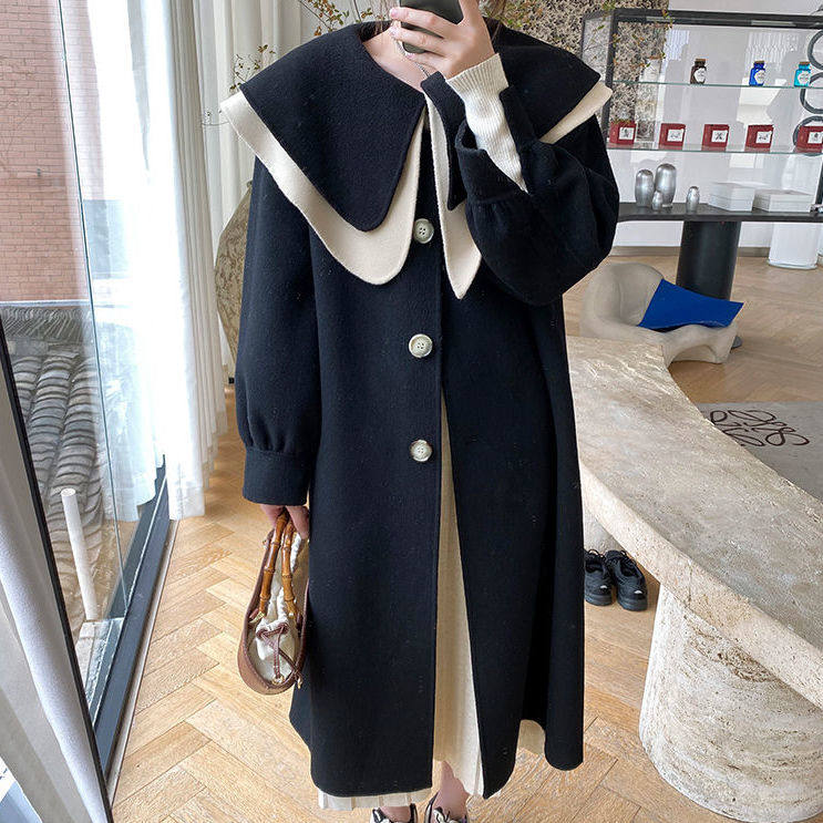 French FAD SICNGO pregnant woman winter coat women's autumn and winter mid-length double-sided woolen coat loose and thin