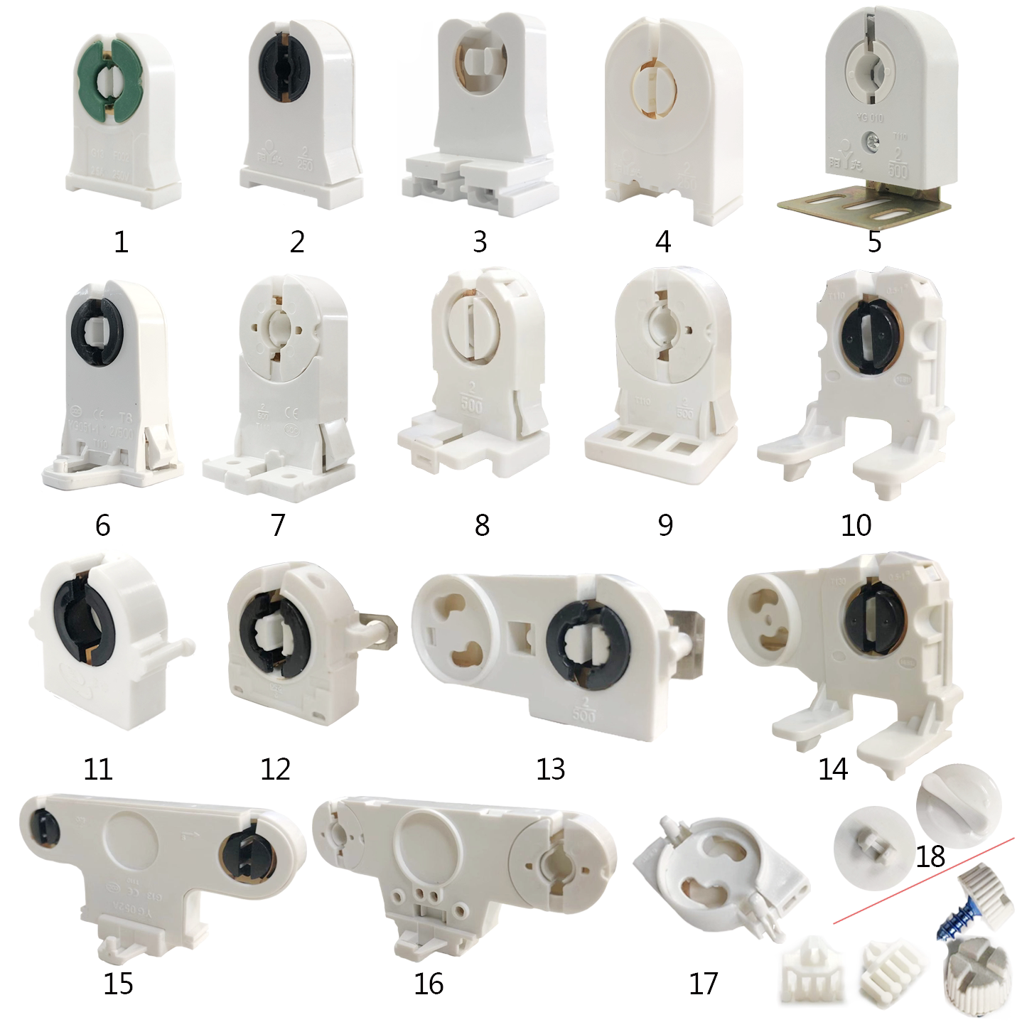 Lamp accessories T8 grid light T8 bracket lamp foot fluorescent lamp holder lamp holder T8 old spring swivel light feet