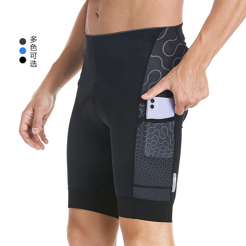Men's Cycling Shorts with Side Pockets, Summer Road Bike Shorts with Breathable Sponge Padding