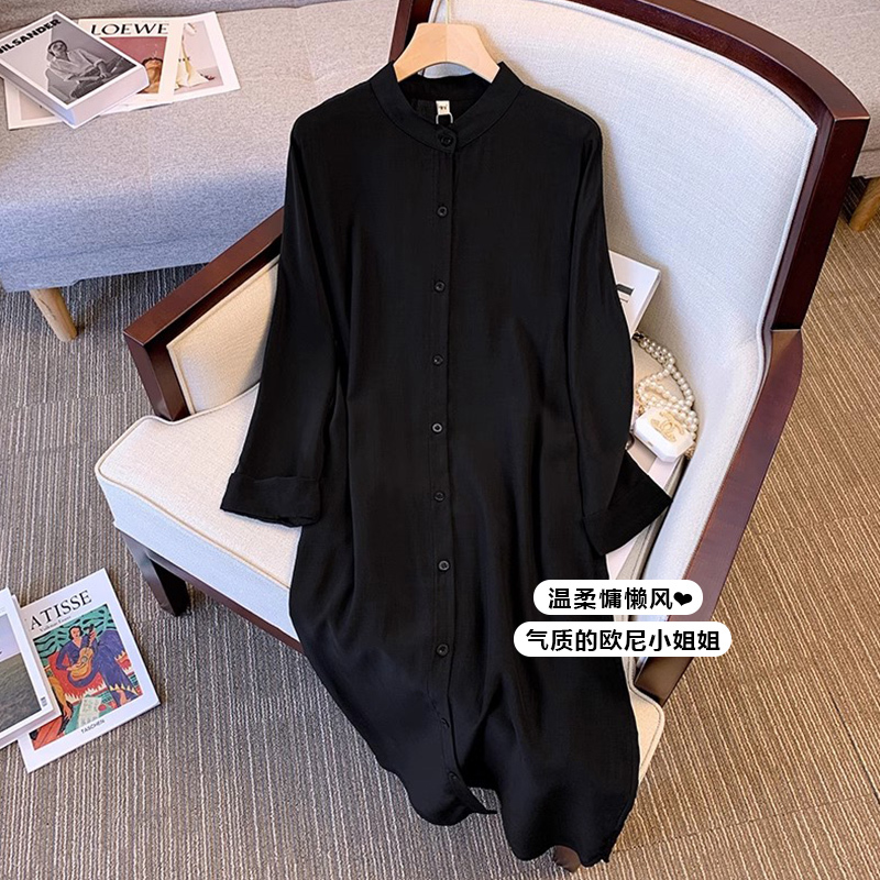New Chinese-Style Light National Style Dress, Improved Cheongsam Dress, Autumn Plus-Size Fat Girl Black Slimming Mid-Length Shirt Dress New Chinese-Style Light National Style Dress, Improved Cheongsam Dress, Autumn Plus-Size Fat Girl Black Slimming Mid-Length Shirt Dress