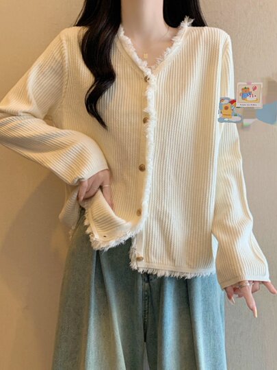 高级感小香风黑色针织开衫毛衣外套女秋季新款大码胖mm小金扣上衣