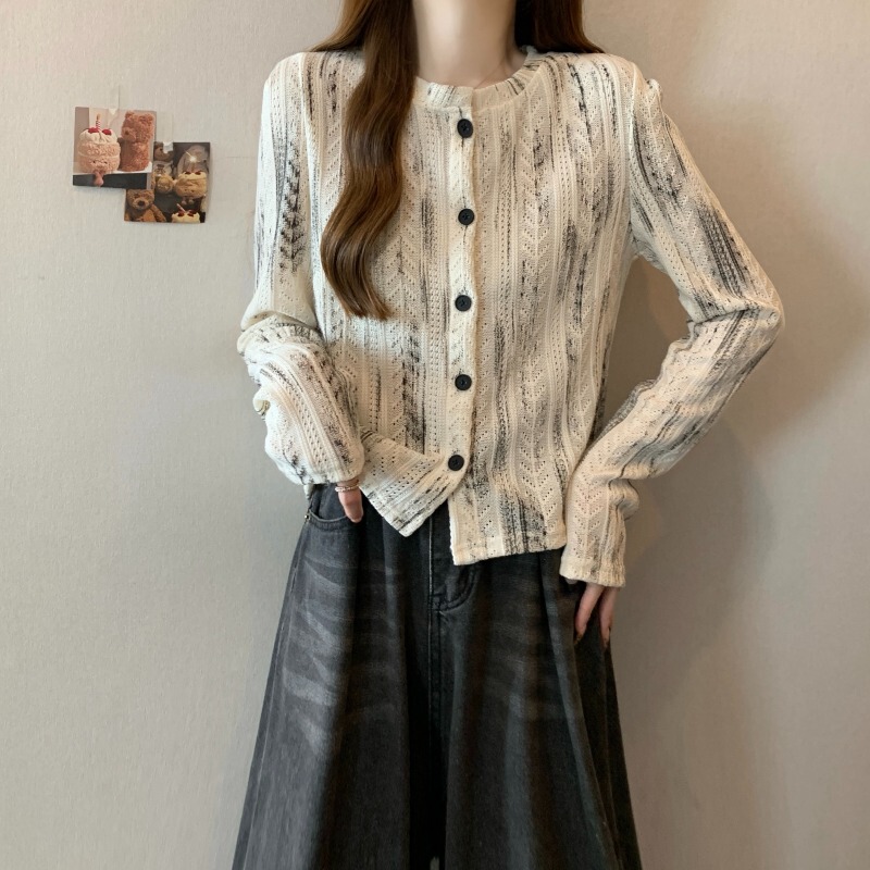 High-End Ink Tie-Dye Knit Sweater with Regular Shoulders and Long Sleeves for Women, New Spring Style, Plus Size, Unique Top for Curvy Women