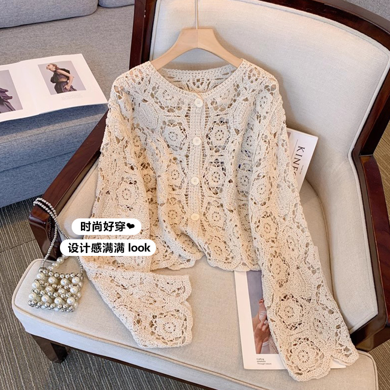 Bohemian Crochet Cut Out Knitwear Sun Protection Jacket for Women in Summer Plus Size Fat mm Thin Outer Cardigan Top Bohemian Crochet Cut Out Knitwear Sun Protection Jacket for Women in Summer Plus Size Fat mm Thin Outer Cardigan Top