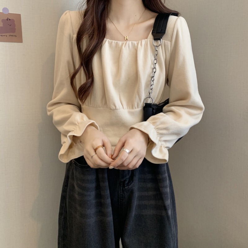 French-Style Square-Neck Long-Sleeve Shirt for Women, New Autumn Collection, Plus Size, Flattering and Elegant Top French-Style Square-Neck Long-Sleeve Shirt for Women, New Autumn Collection, Plus Size, Flattering and Elegant Top