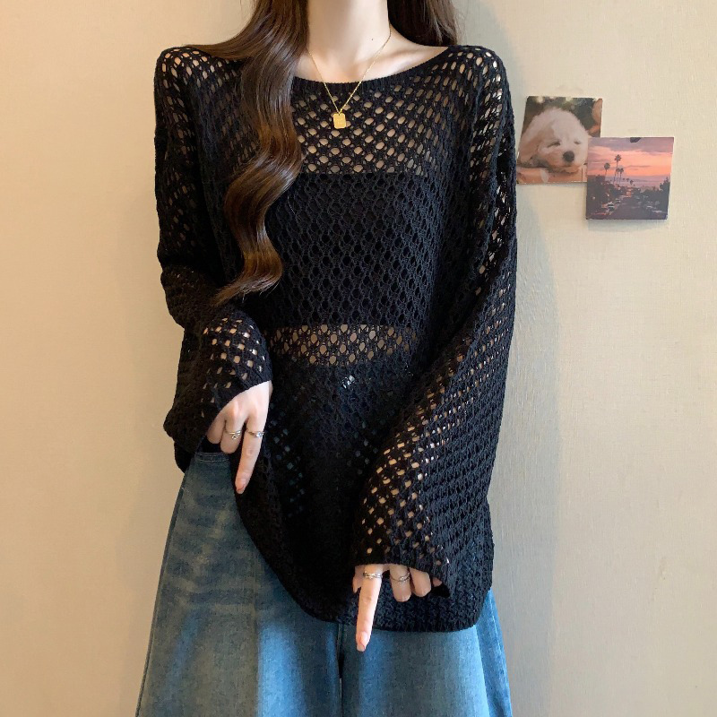 Black Hollow-Out Knit Sweater Plus Size Women's Clothing 2026 Autumn New Style for Chubby Women, Slimming Outerwear, Mid-Length Top Black Hollow-Out Knit Sweater Plus Size Women's Clothing 2026 Autumn New Style for Chubby Women, Slimming Outerwear, Mid-Length Top