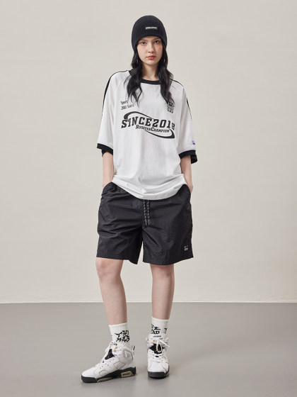 公鸡冠军短裤男2025夏季新款黑色宽松直筒薄款情侣休闲运动沙滩裤