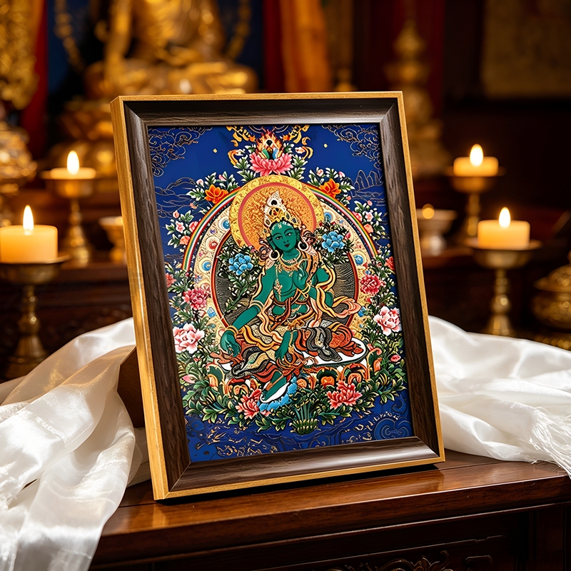 Green Tara Thangka Tibetan Buddha Painting for Hanging in Tea Room, Study, Office, Wealth-Attracting Display, Altar Decoration, and Buddhist Temple Decoration Green Tara Thangka Tibetan Buddha Painting for Hanging in Tea Room, Study, Office, Wealth-Attracting Display, Altar Decoration, and Buddhist Temple Decoration