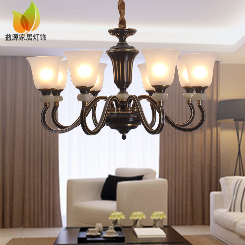 Yiyuan black copper European chandelier 8 head 6 head living room restaurant bedroom study room Zhongshan lamps factory luxury