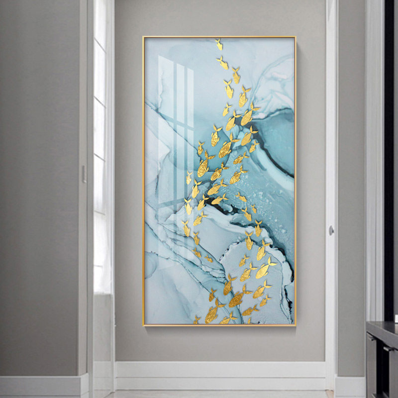 Entrance porch decorative painting modern home aisle vertical mural light luxury living room wall lucky hanging painting fish gather to make money
