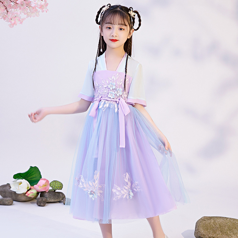 Đầm voan 2020 Summer cô gái mới váy cô gái ngắn tay áo trẻ em váy siêu fairy dress trẻ em