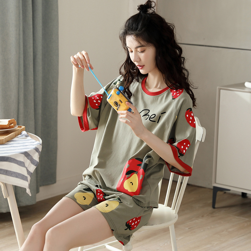 Pajama sinh viên bông nữ mùa hè 2020 xu hướng thời trang mới ins mỏng dễ thương Hàn Quốc phiên bản của quần áo nhà hai mảnh bộ