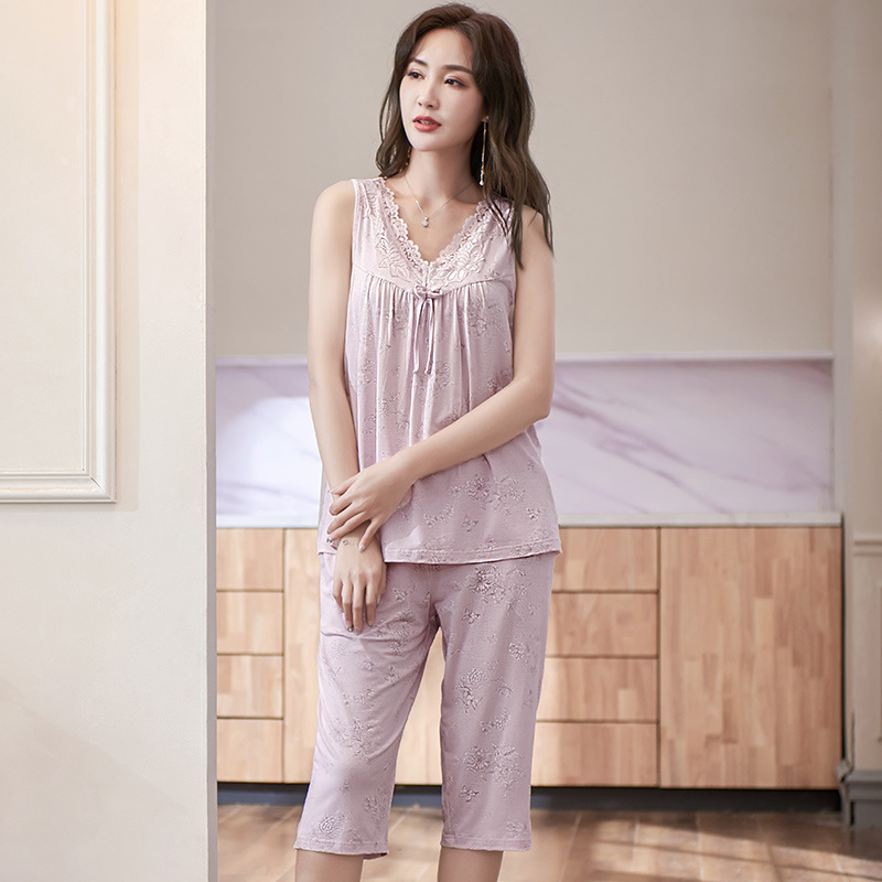 2020 Summer Slim không tay Shorts Set Loose kích thước lớn Hè Vest Home Mang Mordale Pyjama phụ nữ