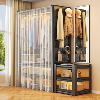 Household simple wardrobe rack bedroom cloakroom rental room hanging clothes hanger hole board free diy storage layer