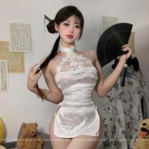 Black silk underwear uniform female flagrobe high forksuit on sexy pajamas hanging sleepy dress summer pure desire