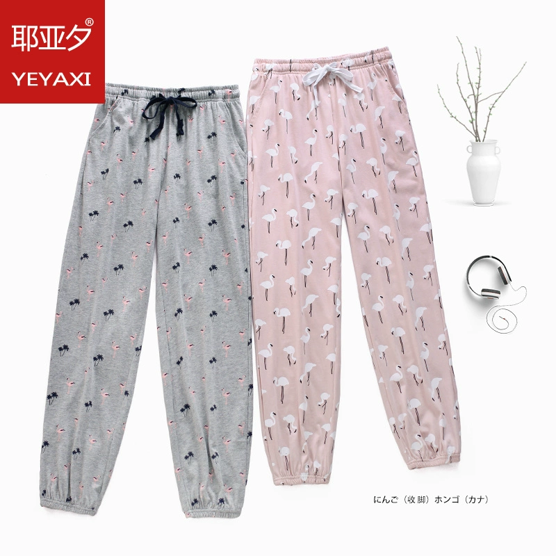 Quần có thể đóng lại. Mùa thu cộng với kích thước quần legging cộng với kích thước cotton Nhật Bản mặc bên ngoài đồ ngủ rộng rãi của phụ nữ ren ở nhà - Quần tây