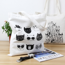 Colored cotton cute cat canvas bag female shoulder Korean version of environmental shopping bag simple versatile student bag