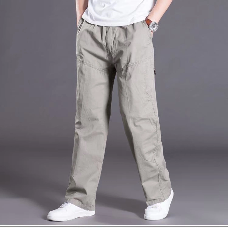 Mùa hè quần mỏng nam giản dị Plus béo XL quần dài rộng Chất liệu cotton nhiều túi quần lao động nam