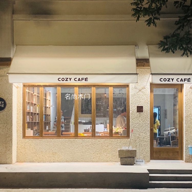 Custom pine solid wood folding door and window combination coffee shop bookstore bakery gallery shop glass wooden door