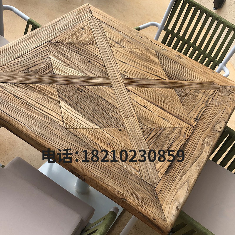 Custom old door panel parquet furniture elm parquet dining table all solid wood square original country retro wooden table table