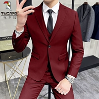 Кнопка вина красный [костюм + брюки] дает вам большой подарочный пакет