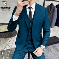 Одна кнопка королевского синего [костюм + брюки] придает большой подарочный пакет