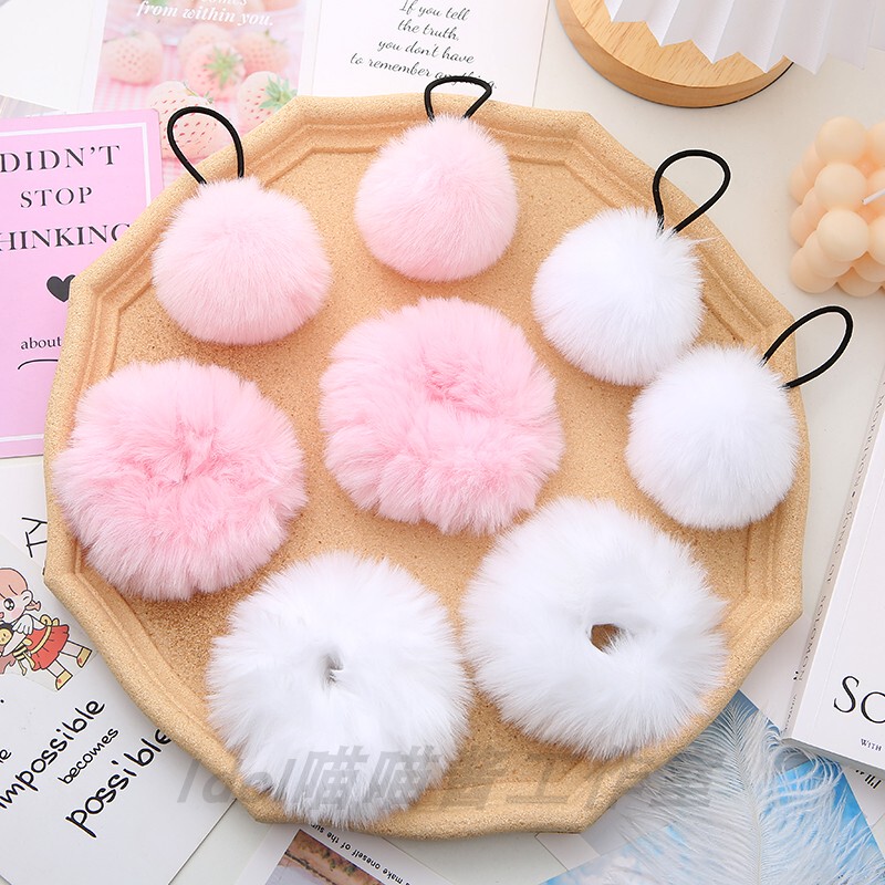 Double Ponytail White Plush Hair Tie Soft Girl Lolita Faux Rabbit Fur Cute Jk Hair Rope Pom-Pom Hair Tie