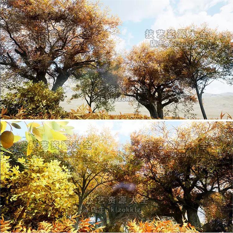 Ue5/Ue4 Autumn Trees 3D Models Forest Realistic Plants Vegetation Shrubs Unreal 4 Material Asset Pack