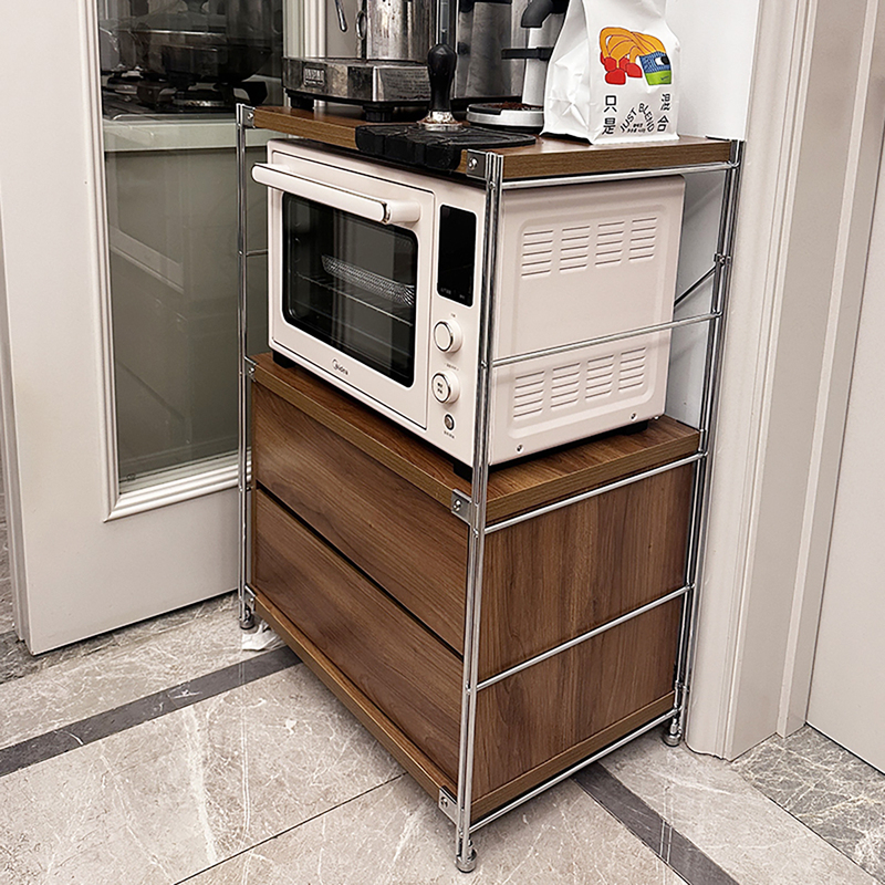 Japanese-Style Storage Aesthetics Sideboard Oven Rack Floor-Standing Drawer Kitchen Microwave Storage Cabinet Living Room Side Cabinet