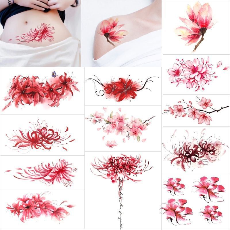 Waterproof Tattoo Stickers for Women, Long-Lasting, Realistic Korean Sexy Tattoo, Navel Scar Cover, Seductive Cherry Blossom Sticker, Spider Lily Waterproof Tattoo Stickers for Women, Long-Lasting, Realistic Korean Sexy Tattoo, Navel Scar Cover, Seductive Cherry Blossom Sticker, Spider Lily
