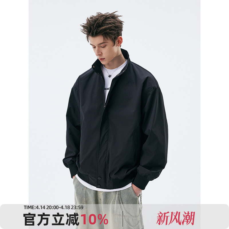 REEZ 2025 アメリカンスタイル スタンドカラー ワークウェア コーチ フライトジャケット コート メンズ 春 トレンド ゆったり ボーイズ トップス