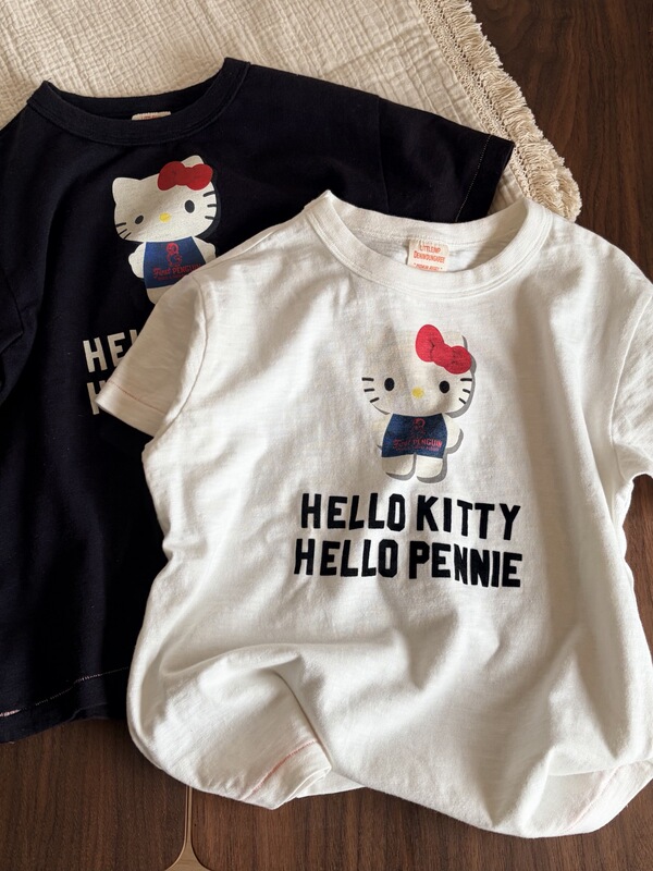 2026 Spring/Summer Children's Dd Japanese-Style Penguin and Cat Collaboration Printed Round Neck Bamboo Cotton Moisture-Wicking Breathable Short Sleeve T-Shirt