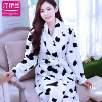 Pajamas pajamas for men and women autumn and winter thickened flannel long-sleeved cute bathrobe coral fleece cow yukata home service