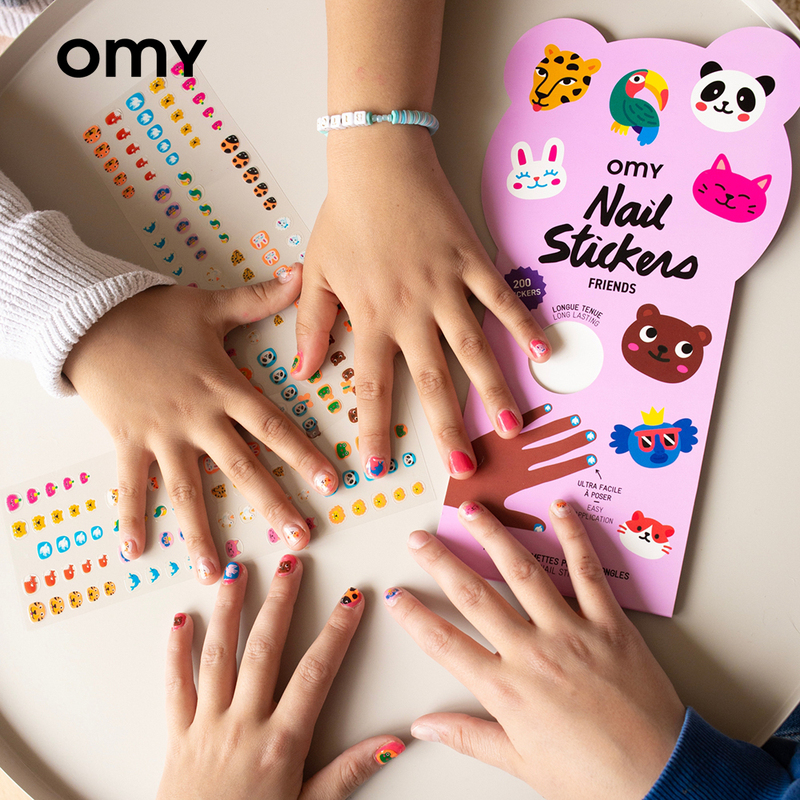 French Omy Cute Animal Cartoon Kidsren's Safe No-Base-Color Transparent Nail Stickers Baby Long-Lasting Nail Stickers
