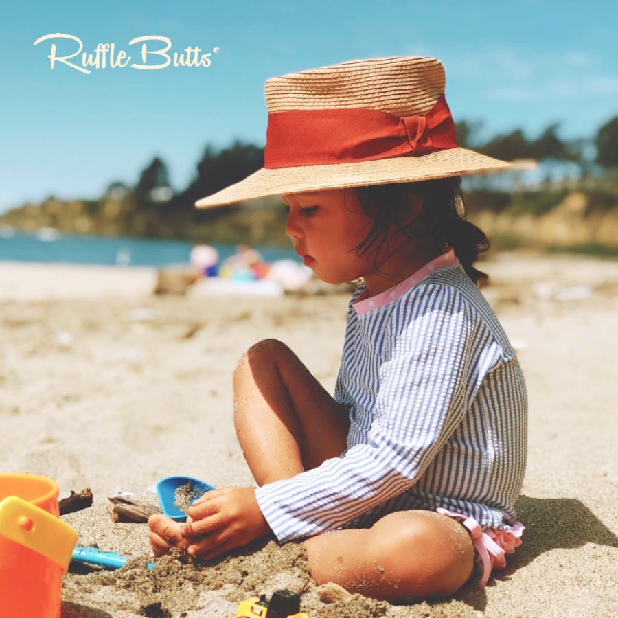 Rufflebutts Baby Girls Two Piece Swimsuit Girls Baby Infant Striped Sleeves Sunscreen Swimsuit