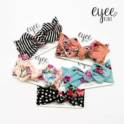 Eyee Kids baby girl bow hair dress headgear girl baby floral striped hair band wide edge hair band