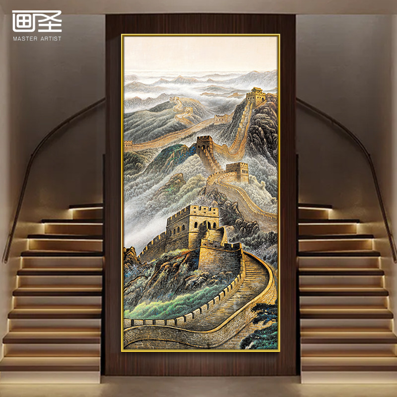 新中式玄关装饰画：如何挑选国风竖版山水画，打造酒店大堂靠山图？-国画-淘宝百科网
