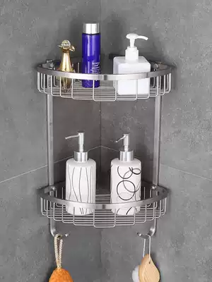 Punch-free 304 stainless steel powder room rack Bathroom corner triangle rack Corner double triangle rack