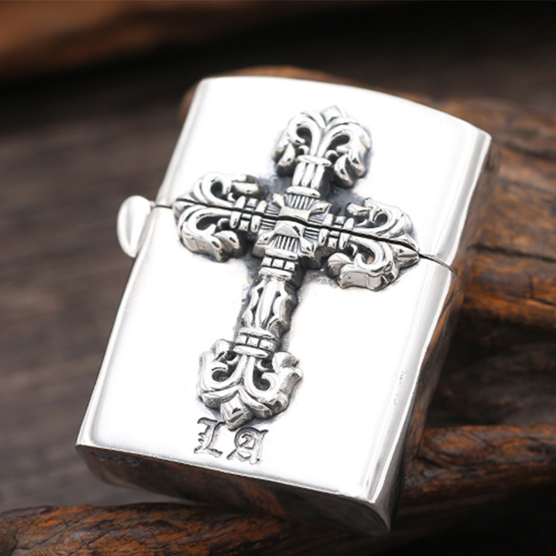 Crow Tide brand silver jewelry 925 sterling silver retro lighter punk cross pattern lighter gas igniter