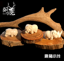 Staghorn carving small ornaments handlebar antler hippo rhinoceros elephant crafts