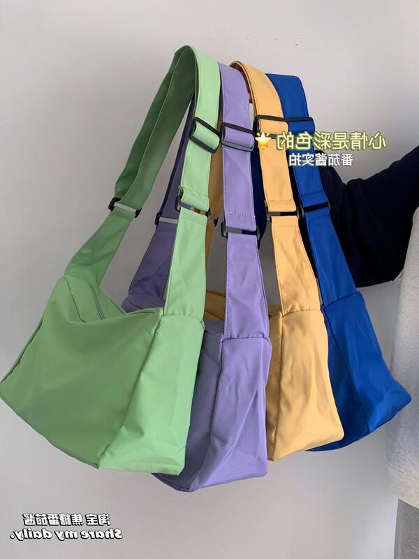 Nylon Fabric Casual Solid Color Versatile Artistic Wide Shoulder Strap Unisex Retro Japanese Style ins Single Shoulder Crossbody Bucket Bag Trendy