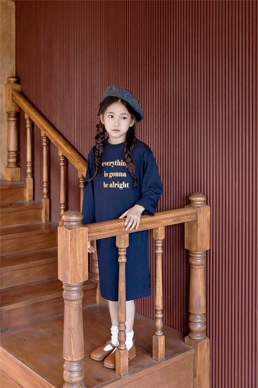 Zhongda Trẻ em mùa xuân Váy phiên bản Hàn Quốc 2019 Cô gái in chữ Áo dài tay Cô gái giản dị Tất cả phù hợp Váy dài cha mẹ-con - Trang phục dành cho cha mẹ và con